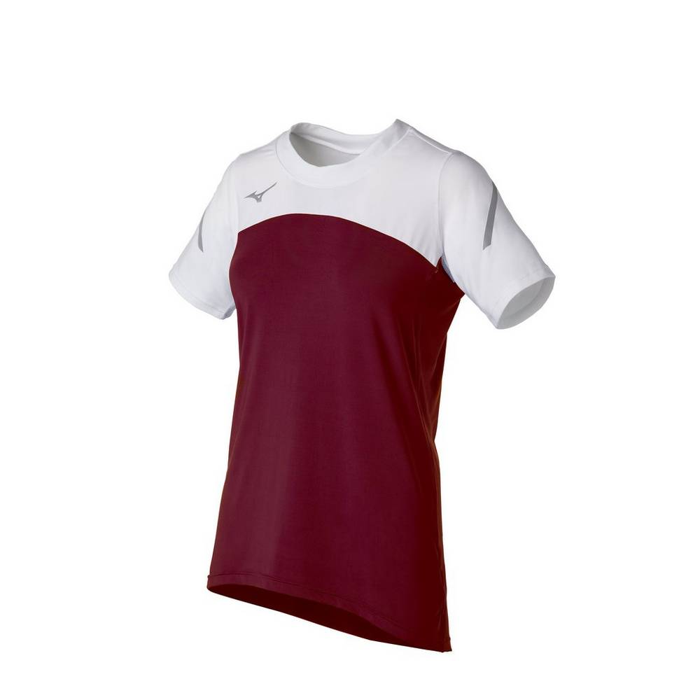 Maglia Mizuno Techno VII Short Sleeve Donna - Bordeaux/Bianche - 16957-CXYE